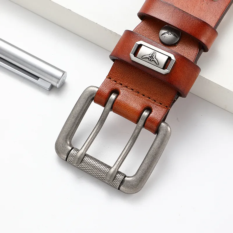 POLOMEISDO Top Grain Cow Leather Pin Buckle Belt Men's Width 3.8cm-5