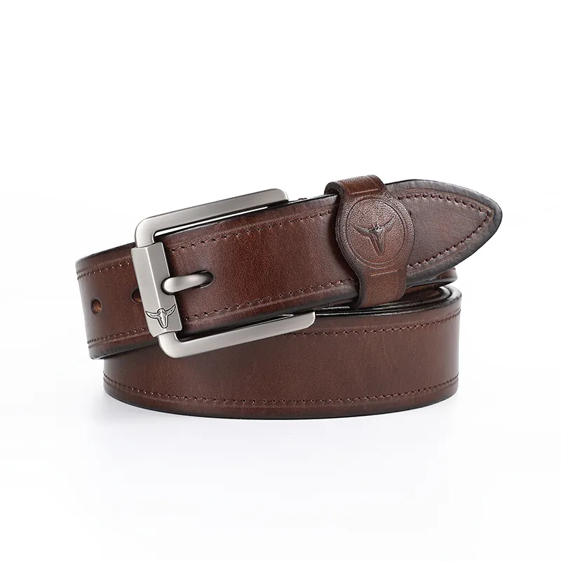 POLOMEISDO Top Grain Cow Leather Pin Buckle Belt, Casual And Trendy Men's Practical Box, Width 3.8cm-2