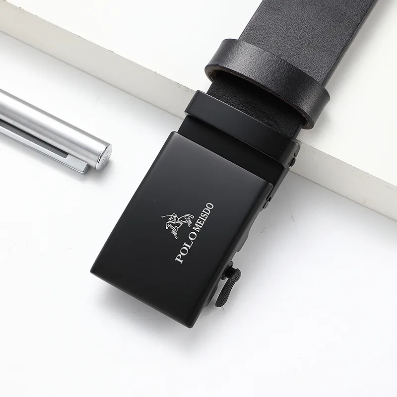 POLOMEISDO Top Grain Cow Leather Automatic Buckle Belt Men's Width 3.5CM-5