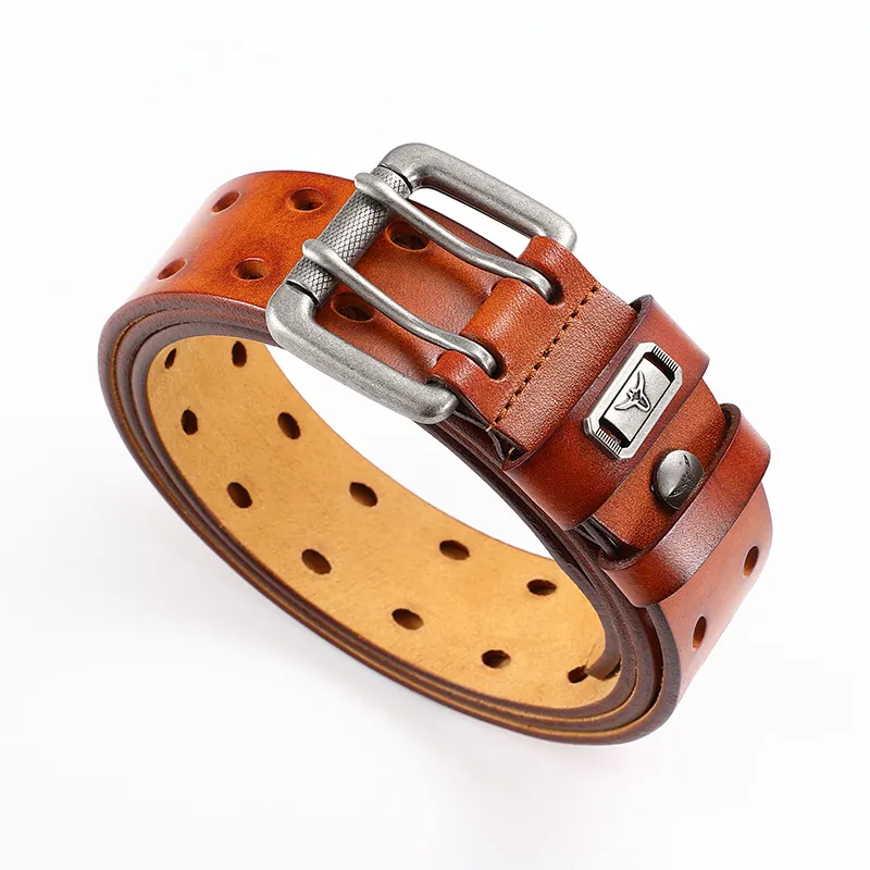 POLOMEISDO Top Grain Cow Leather Pin Buckle Belt Men's Width 3.8cm-1