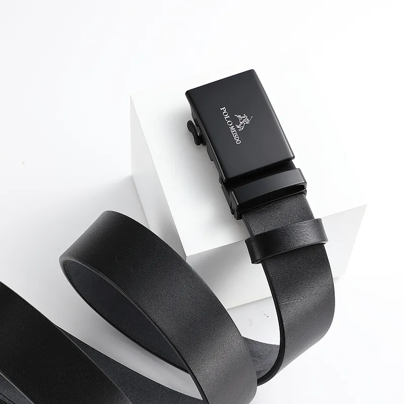 POLOMEISDO Top Grain Cow Leather Automatic Buckle Belt Men's Width 3.5CM-4