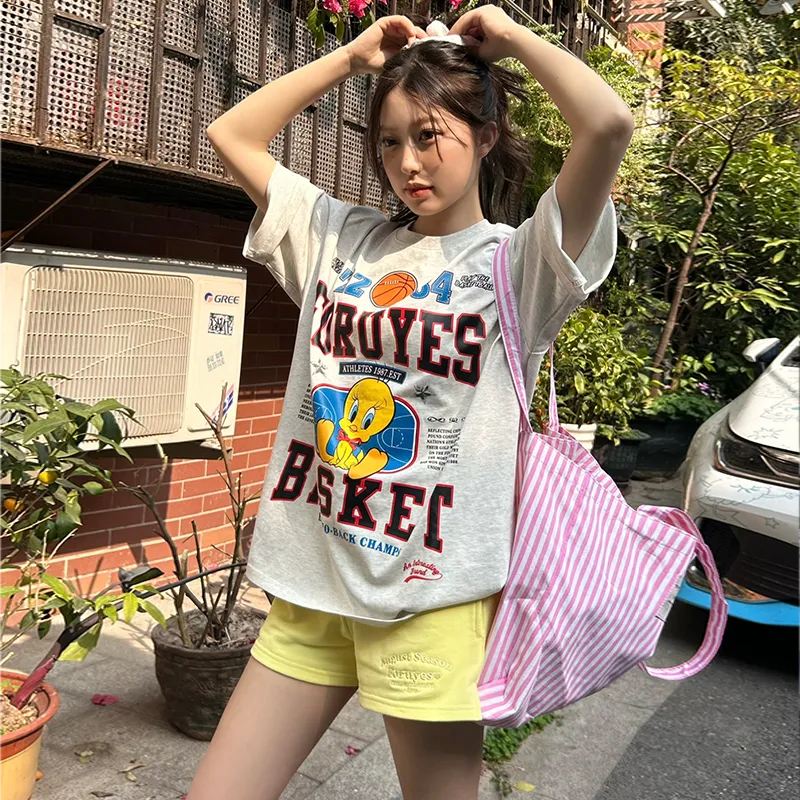FORUYES T Shirt Women's White Gray-5