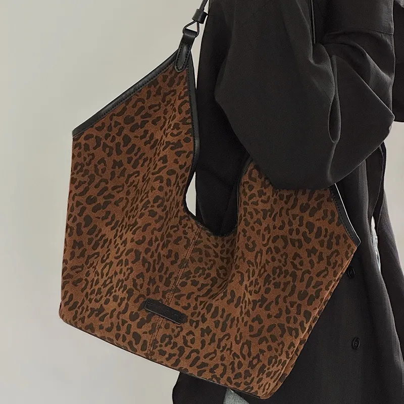 JPJ Cow Leather Tote Bag, Shoulder Bag Women's Leopard Brown-2