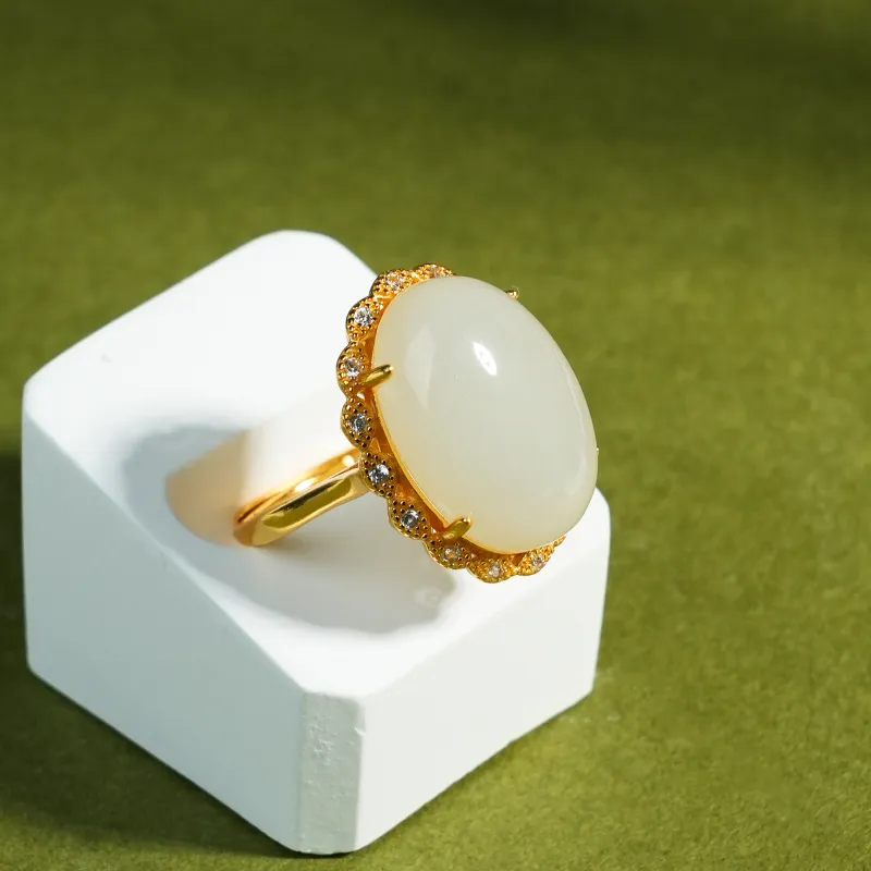 CUIYOUSHIJIA Hetian Jade Rings White Jade Women's-4