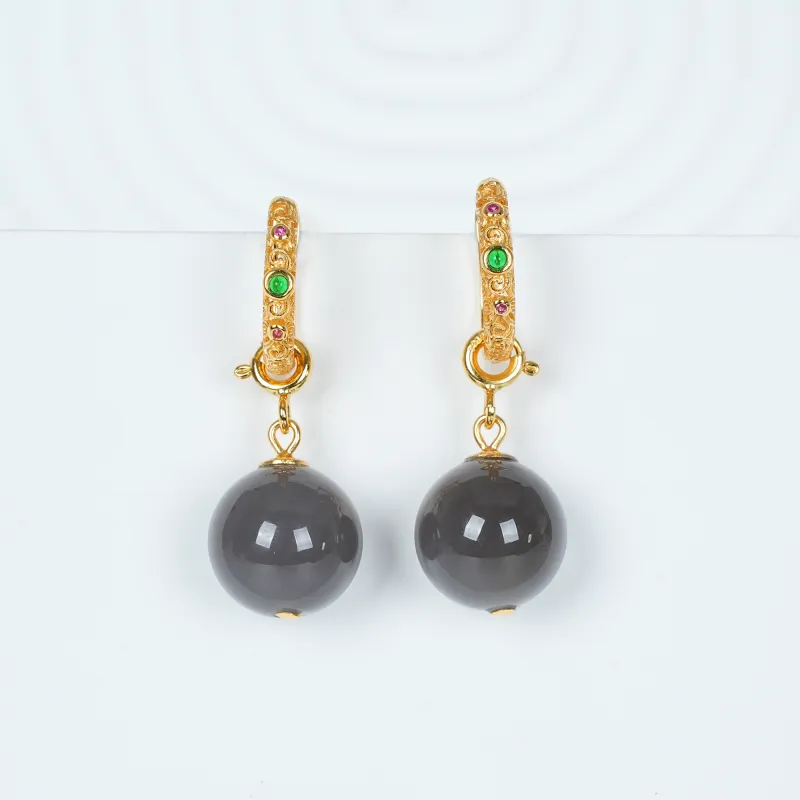 CUIYOUSHIJIA Hetian Jade Earrings Smoky Purple Women's-2