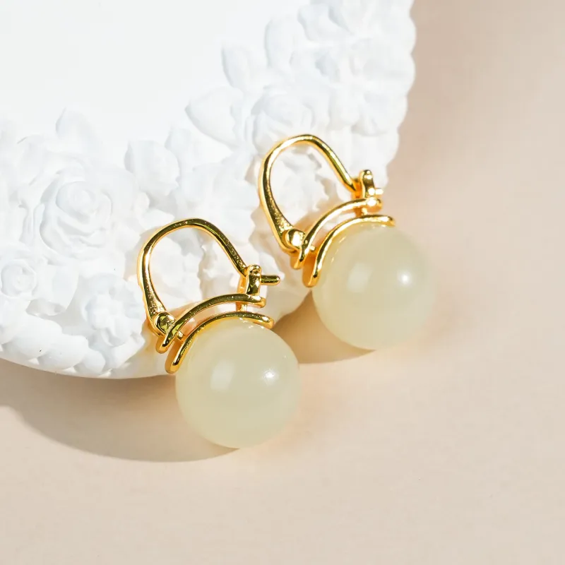 CUIYOUSHIJIA Hetian Jade Ear Ornament Pale Greenish-White Jade Women's-1