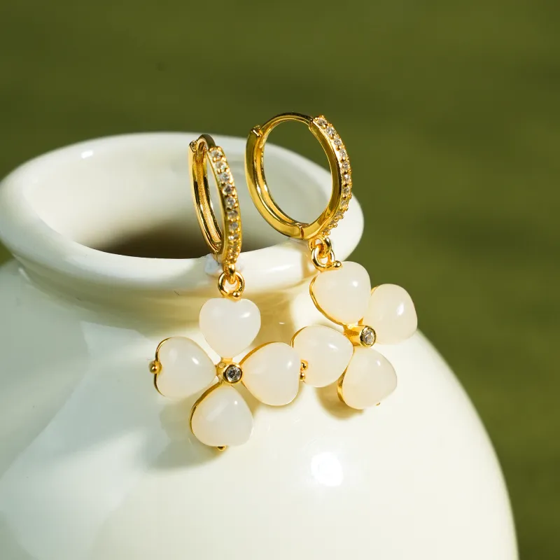 CUIYOUSHIJIA Hetian Jade Earrings White Jade Women's-1