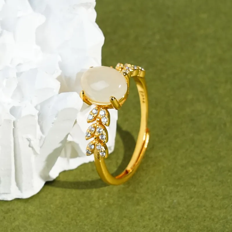 CUIYOUSHIJIA Hetian Jade Rings Pale Greenish White Jade Women's-4