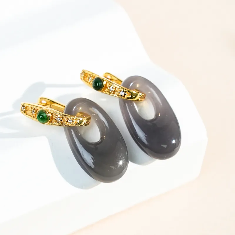 CUIYOUSHIJIA Hetian Jade Earrings Smoky Purple Women's-3
