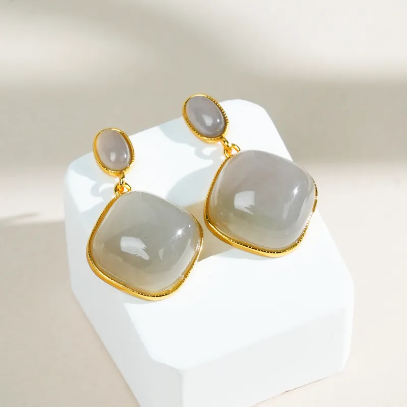 CUIYOUSHIJIA Hetian Jade Earrings Smoky Purple Women's-3