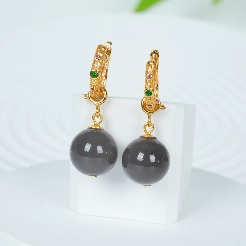 CUIYOUSHIJIA Hetian Jade Earrings Smoky Purple Women's-5