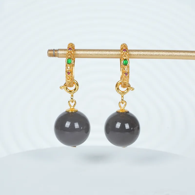 CUIYOUSHIJIA Hetian Jade Earrings Smoky Purple Women's-3