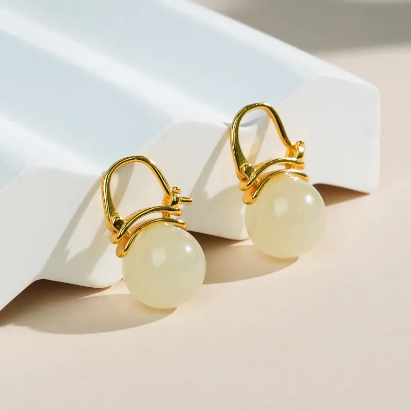 CUIYOUSHIJIA Hetian Jade Ear Ornament Pale Greenish-White Jade Women's-3