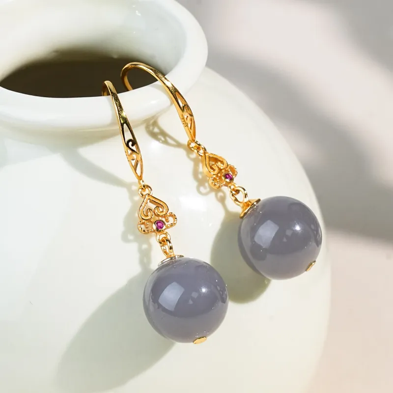 CUIYOUSHIJIA Hetian Jade Earrings Smoky Purple Women's-3