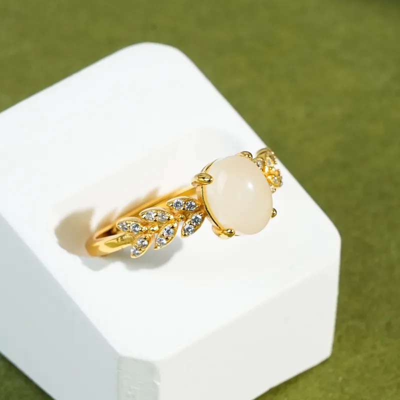 CUIYOUSHIJIA Hetian Jade Rings Pale Greenish White Jade Women's-2