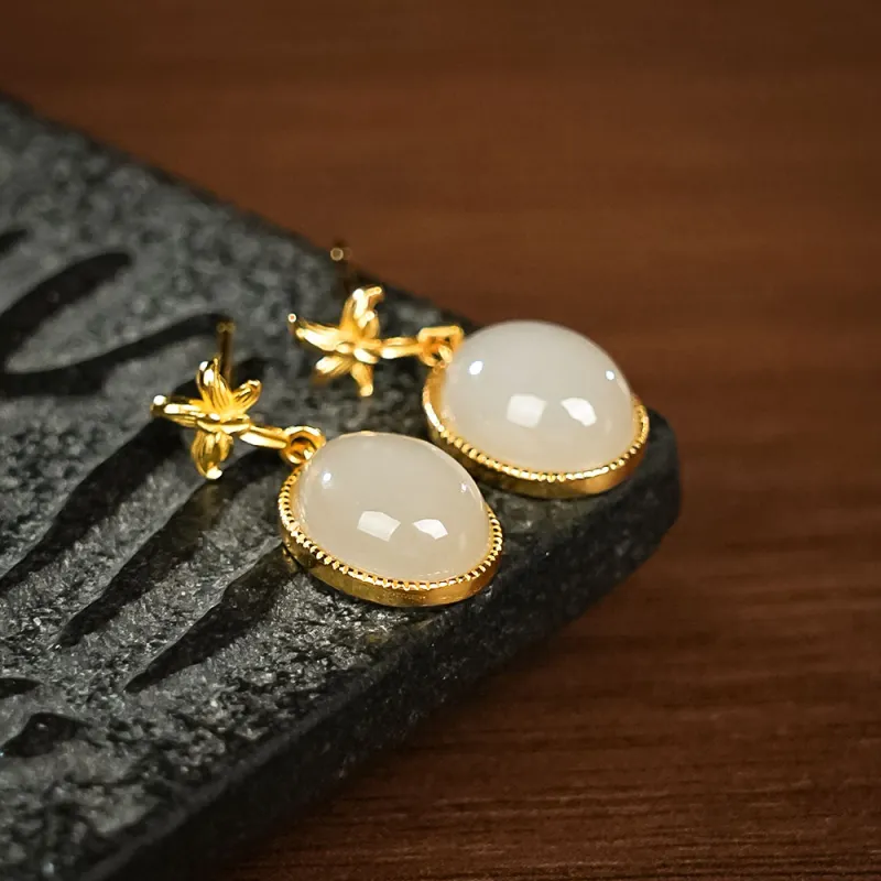 CUIYOUSHIJIA Hetian Jade Earrings Lotus Root Powders Women's-2