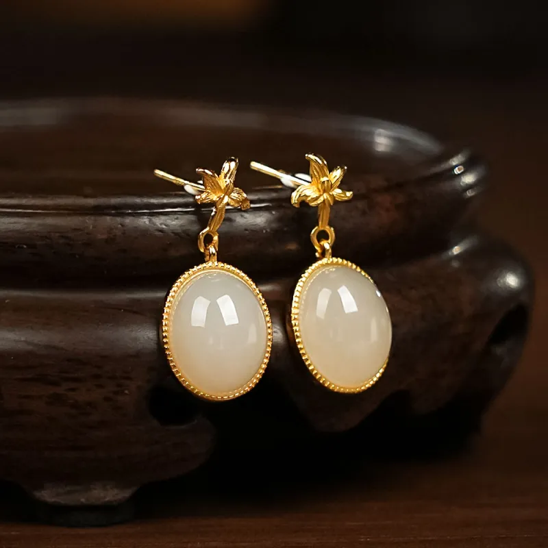 CUIYOUSHIJIA Hetian Jade Earrings Lotus Root Powders Women's-1