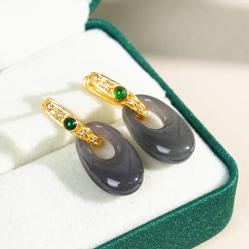 CUIYOUSHIJIA Hetian Jade Earrings Smoky Purple Women's-4