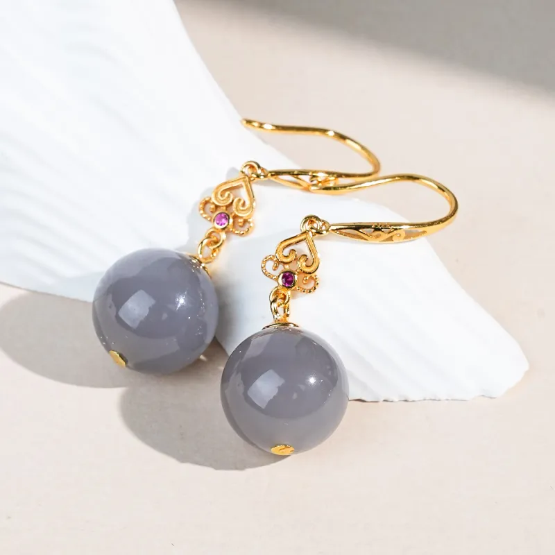 CUIYOUSHIJIA Hetian Jade Earrings Smoky Purple Women's-4
