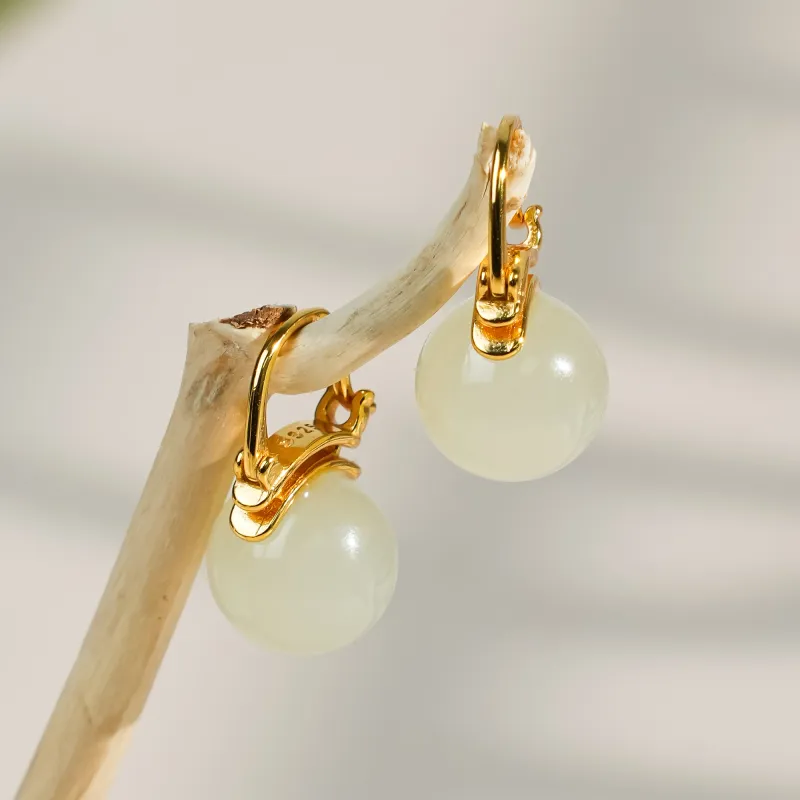 CUIYOUSHIJIA Hetian Jade Ear Ornament Pale Greenish-White Jade Women's-2