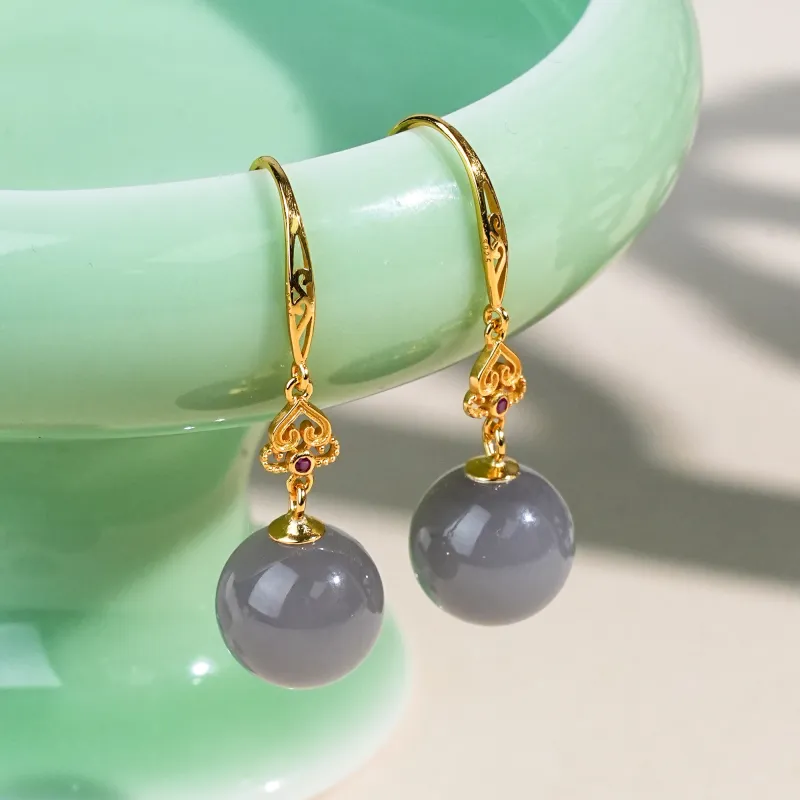 CUIYOUSHIJIA Hetian Jade Earrings Smoky Purple Women's-1