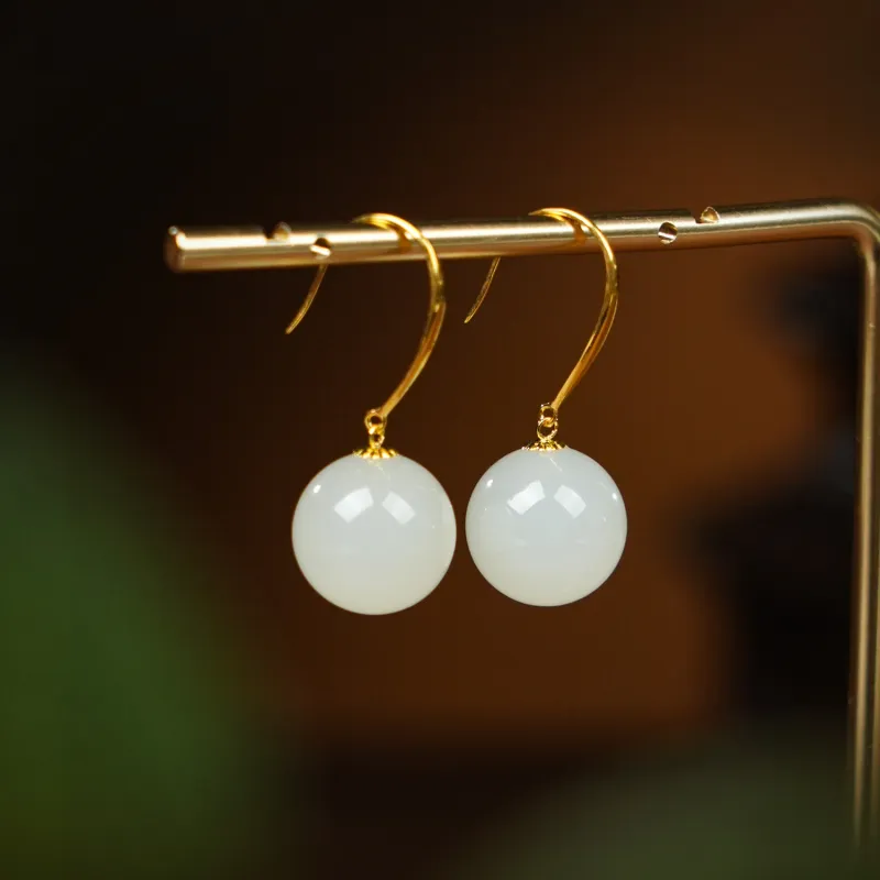 CUIYOUSHIJIA Earrings White Jade Women's-1
