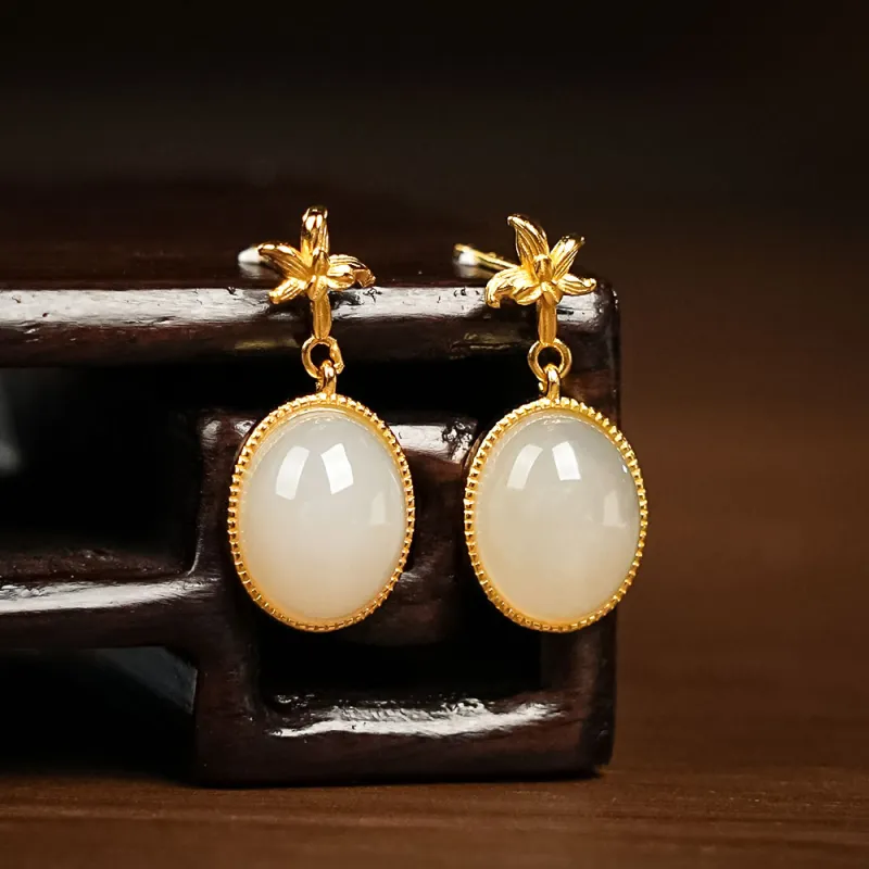 CUIYOUSHIJIA Hetian Jade Earrings Lotus Root Powders Women's-4