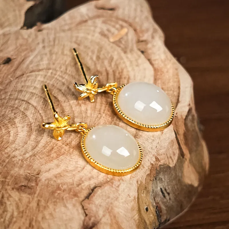 CUIYOUSHIJIA Hetian Jade Earrings Lotus Root Powders Women's-5