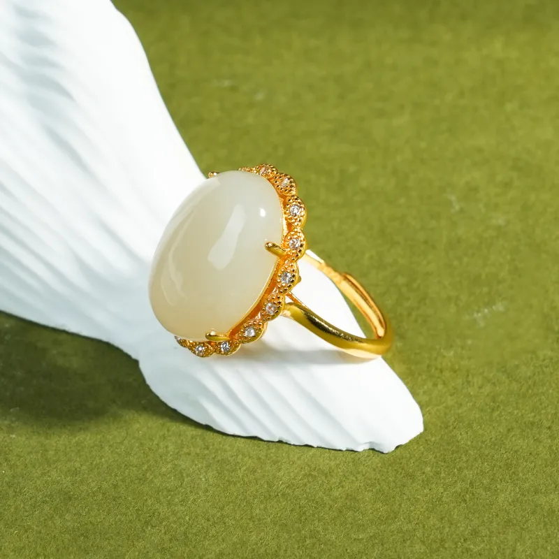 CUIYOUSHIJIA Hetian Jade Rings White Jade Women's-5