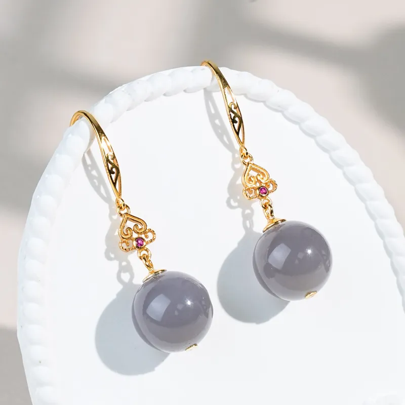 CUIYOUSHIJIA Hetian Jade Earrings Smoky Purple Women's-2