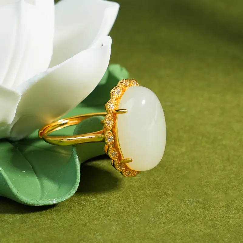 CUIYOUSHIJIA Hetian Jade Rings White Jade Women's-3