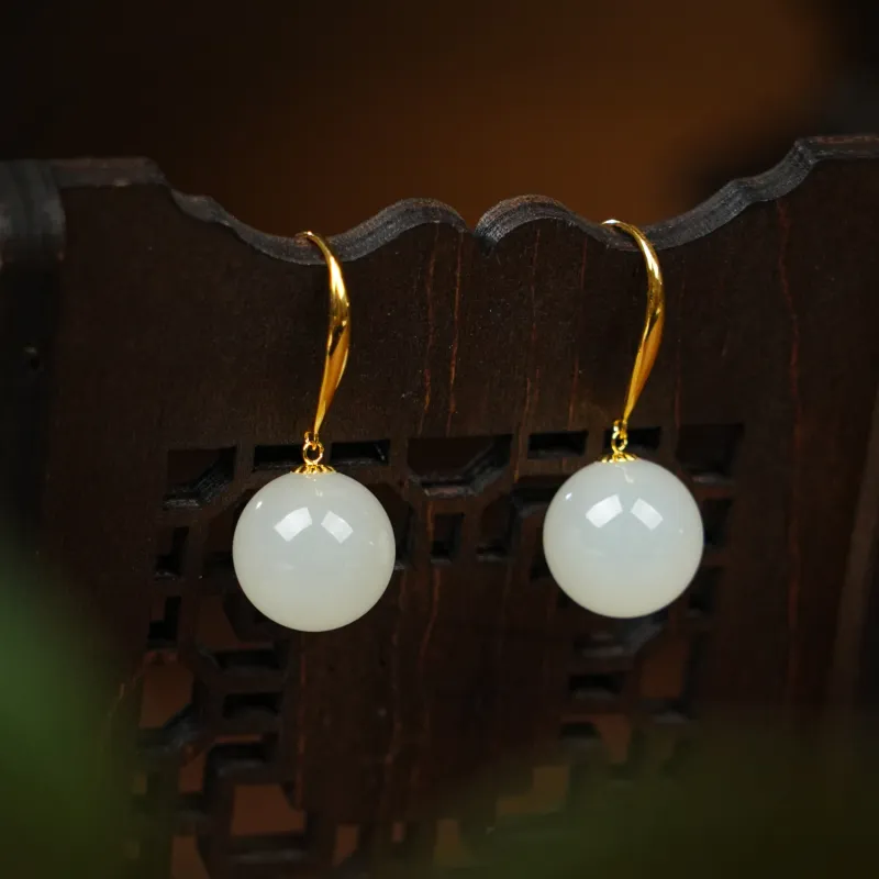 CUIYOUSHIJIA Earrings White Jade Women's-4