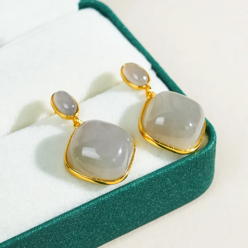 CUIYOUSHIJIA Hetian Jade Earrings Smoky Purple Women's-5