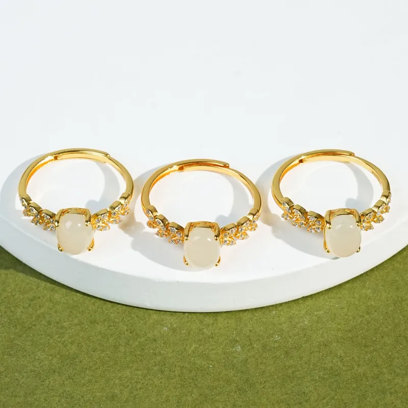 CUIYOUSHIJIA Hetian Jade Rings Pale Greenish White Jade Women's-5