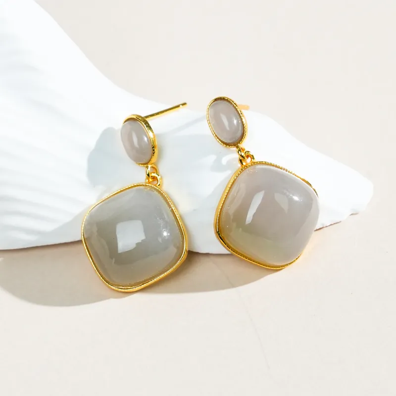 CUIYOUSHIJIA Hetian Jade Earrings Smoky Purple Women's-2