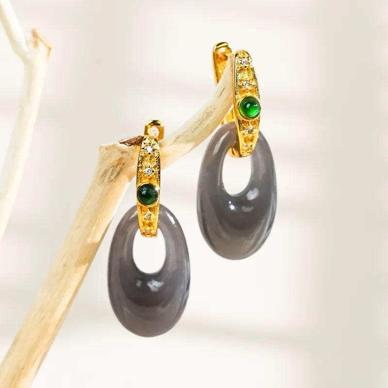 CUIYOUSHIJIA Hetian Jade Earrings Smoky Purple Women's-2