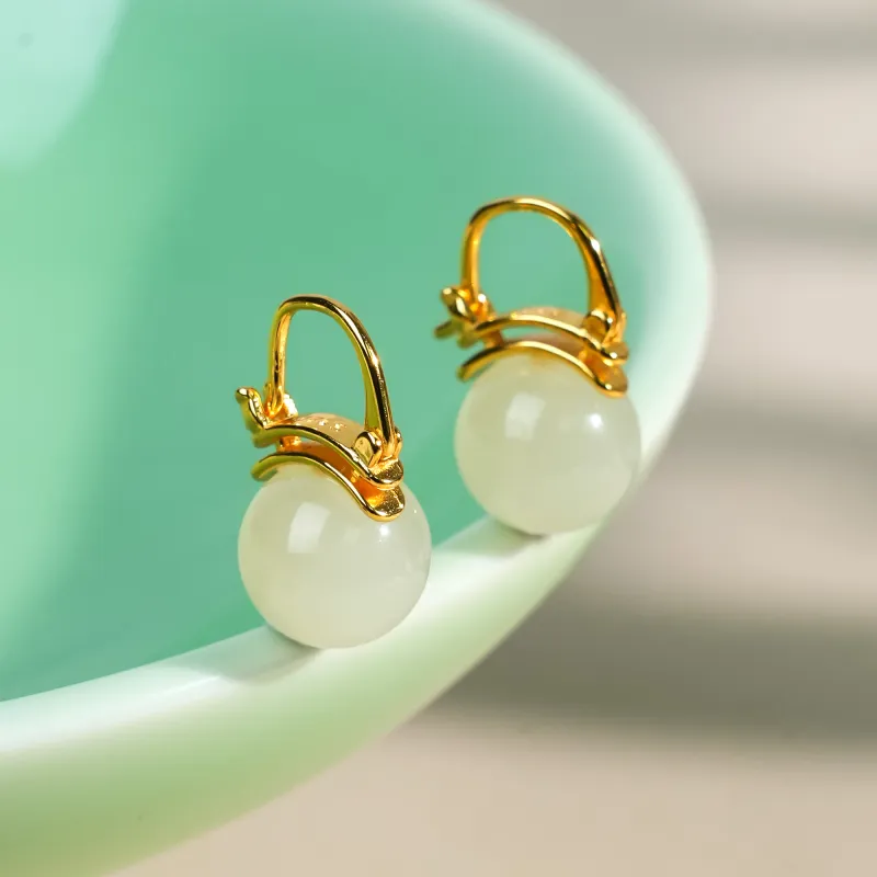 CUIYOUSHIJIA Hetian Jade Ear Ornament Pale Greenish-White Jade Women's-6
