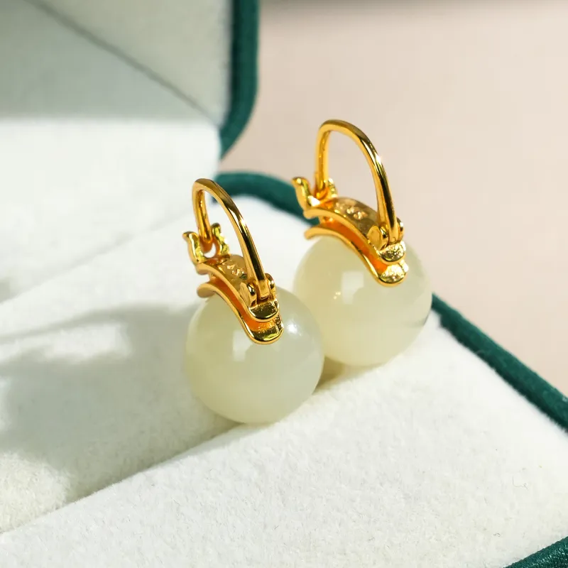 CUIYOUSHIJIA Hetian Jade Ear Ornament Pale Greenish-White Jade Women's-5