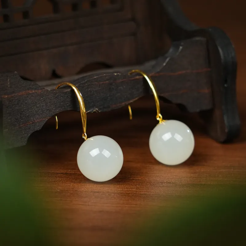 CUIYOUSHIJIA Earrings White Jade Women's-3