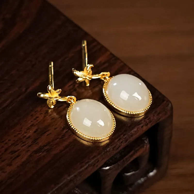 CUIYOUSHIJIA Hetian Jade Earrings Lotus Root Powders Women's-3