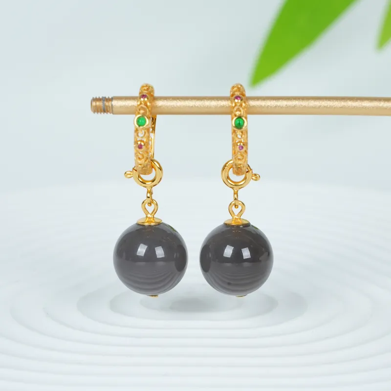 CUIYOUSHIJIA Hetian Jade Earrings Smoky Purple Women's-4