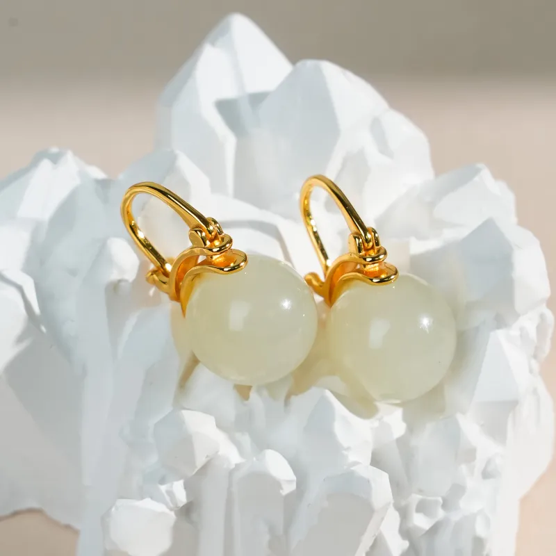 CUIYOUSHIJIA Hetian Jade Ear Ornament Pale Greenish-White Jade Women's-4