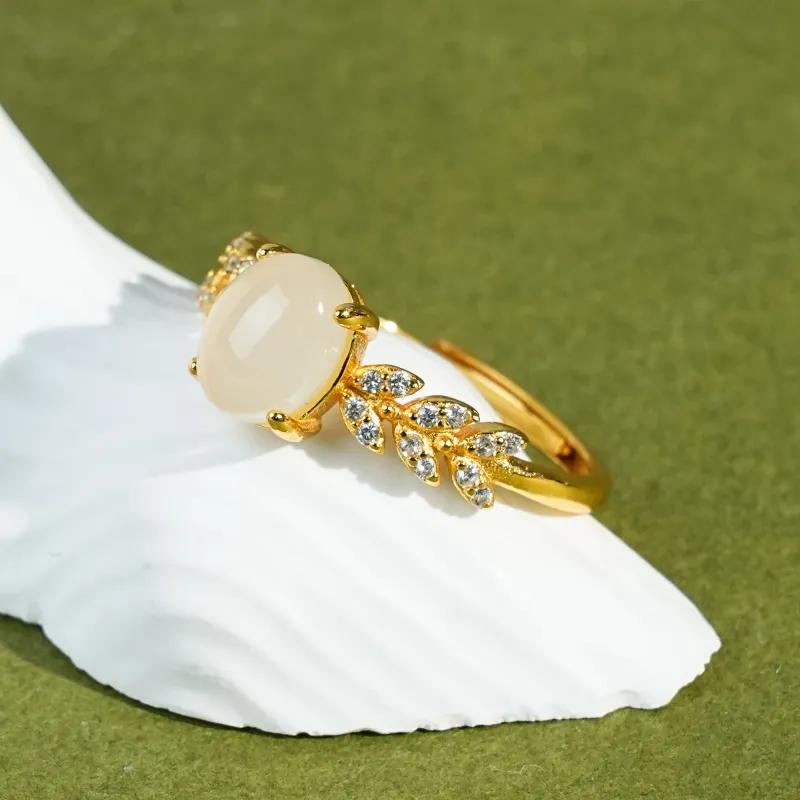 CUIYOUSHIJIA Hetian Jade Rings Pale Greenish White Jade Women's-3