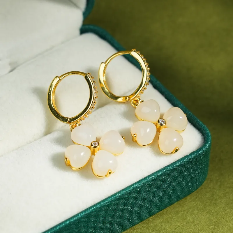 CUIYOUSHIJIA Hetian Jade Earrings White Jade Women's-3