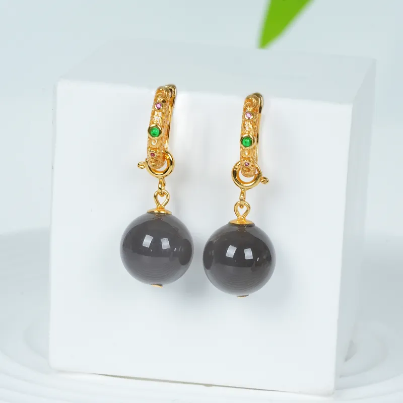 CUIYOUSHIJIA Hetian Jade Earrings Smoky Purple Women's-1