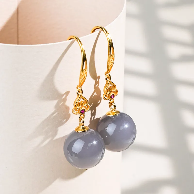 CUIYOUSHIJIA Hetian Jade Earrings Smoky Purple Women's-5