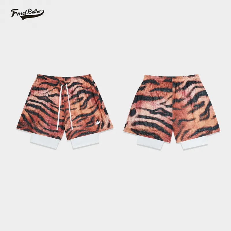 FINDBETTER Leopard Print Double Layer Shorts Unisex-7