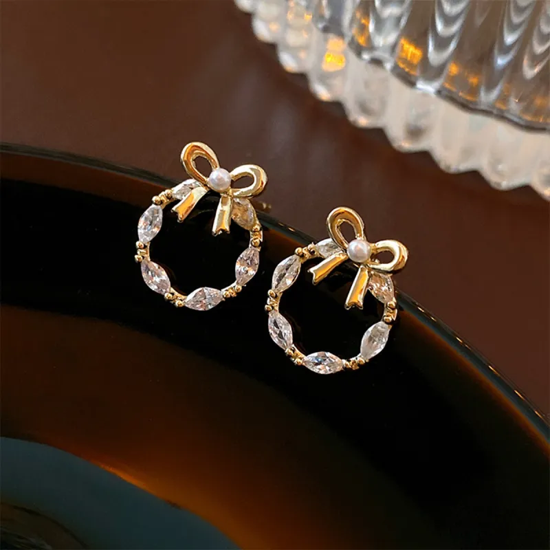 FEO Zircon Stud Earrings Women's-4