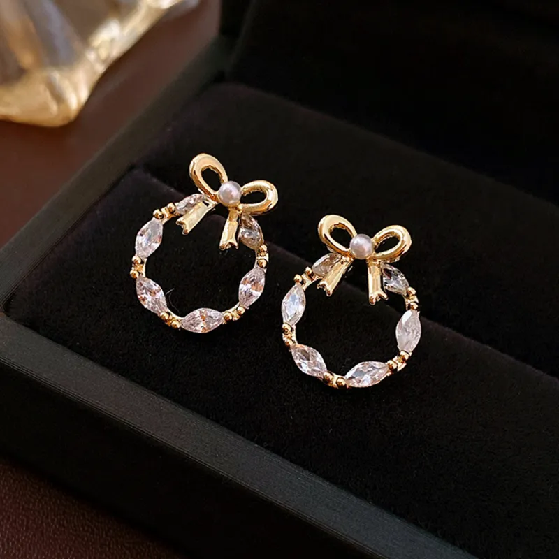 FEO Zircon Stud Earrings Women's-5