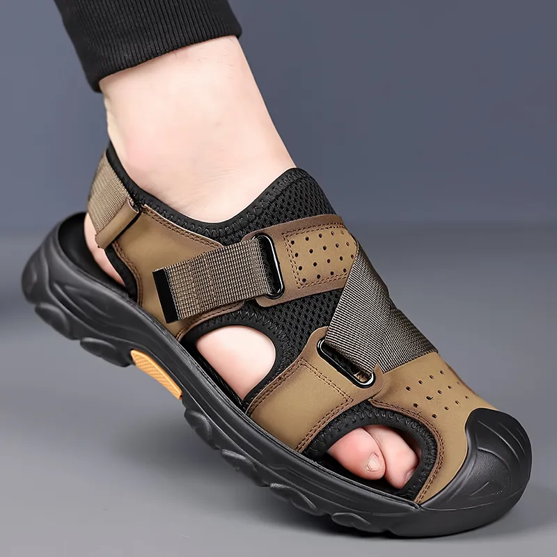 Mulinsen Beach Sandals Men Gray, Brown-14